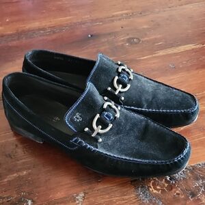 Donald J. Pliner Black Loafers with Silver Accents